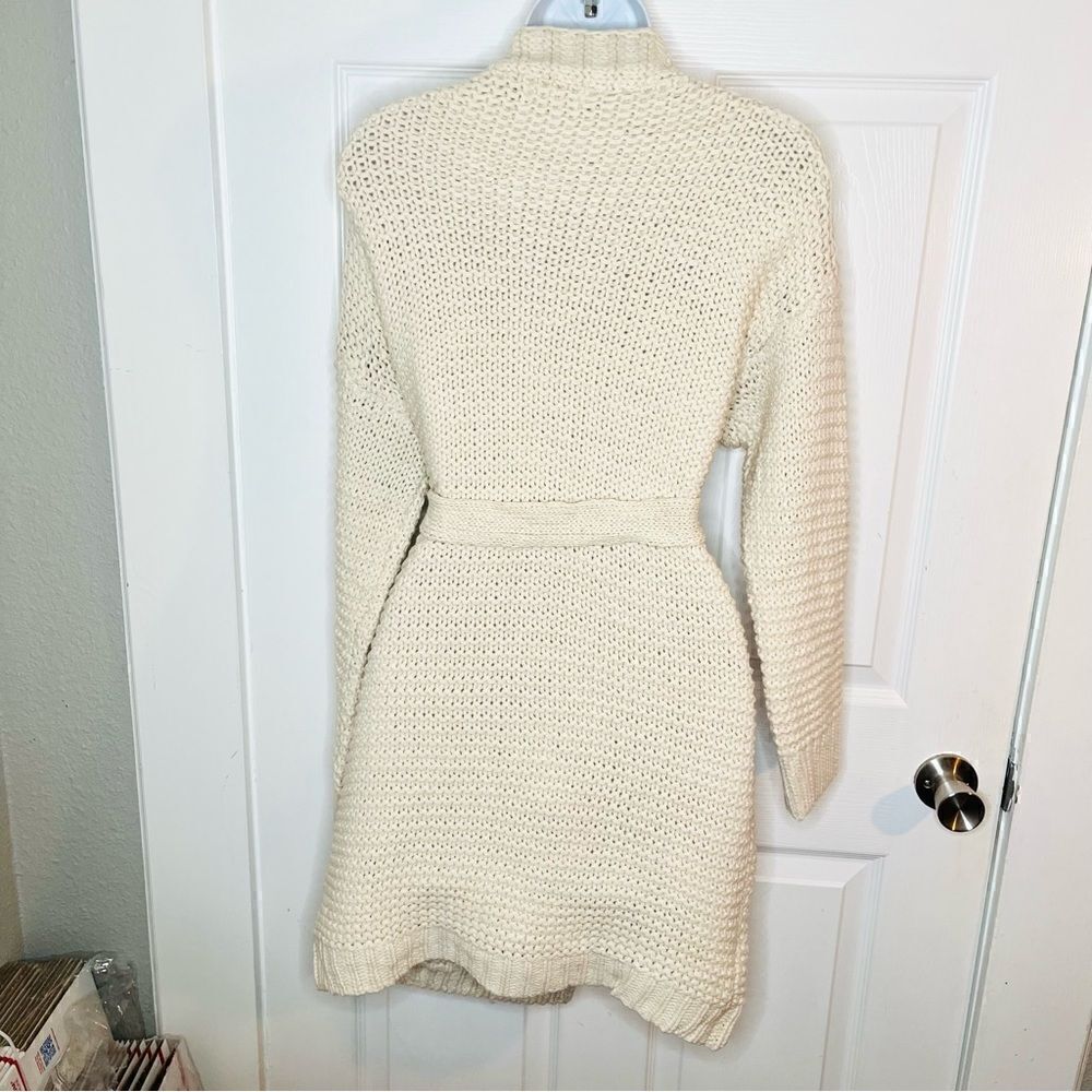 Miracle Relax More Ivory Midi Cardigan Tie Chunky Knit M/L - Picture 10 of 13